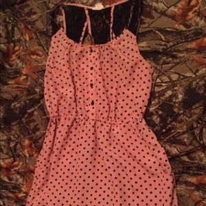Pink and black polkadot dress